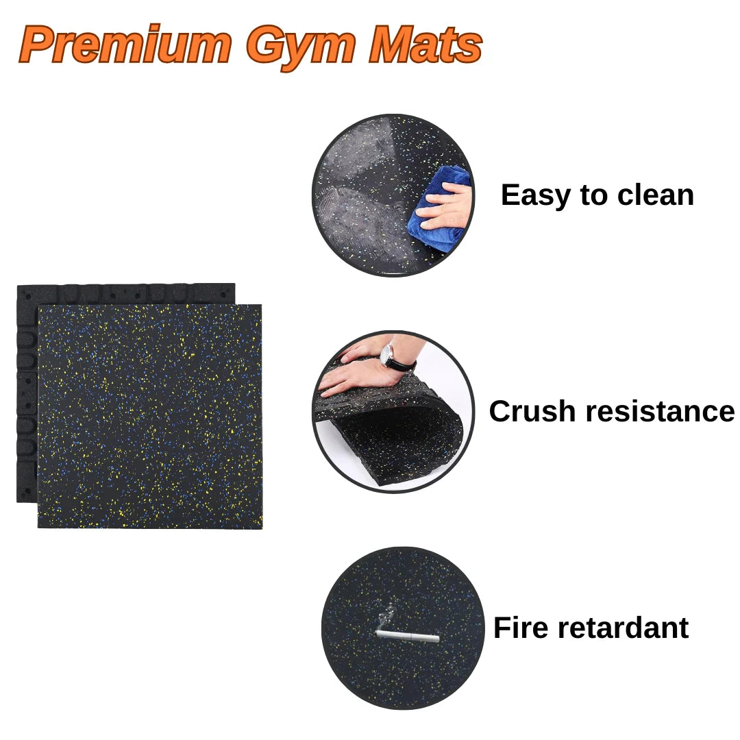 0.98" Thick High-Density Gym Floor Mats Tiles - 4 Pack 20" X 20" Rubber Exercise Workout Equipment, Ground Shock Absorbing Mat for Home, Gym, Garage