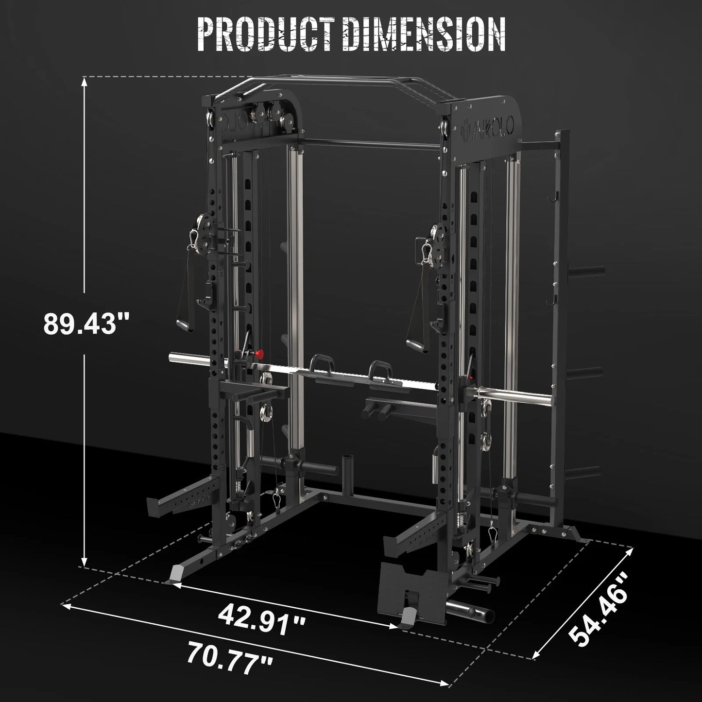 Smith Machine, All-In-One Power Rack Cage with Adjustable Cable Crossover, Vertical Leg Press and Smith Bar, Multifunctional Squat Rack with J Hook, Spotter Arms and Other