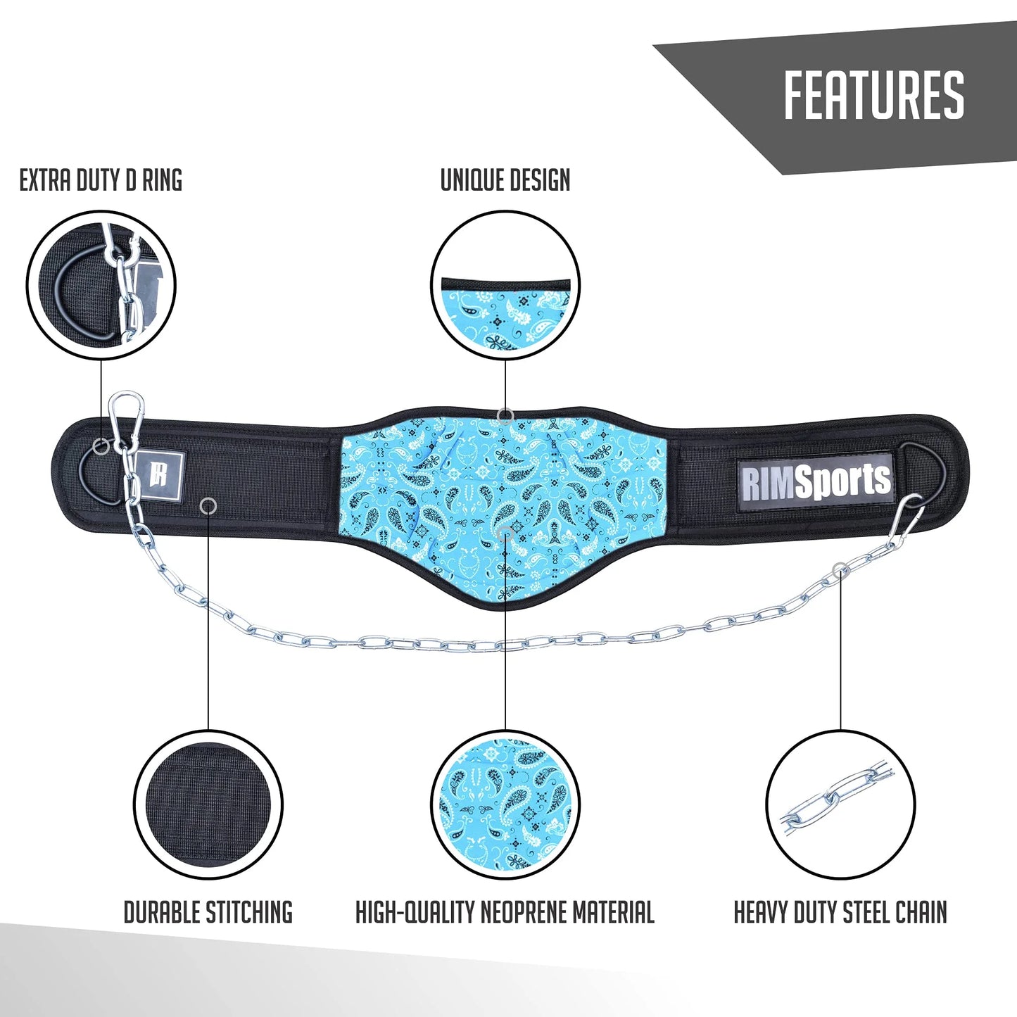 Neoprene Padded Weight Lifting Dip Belt with Chain for Workout and Squat