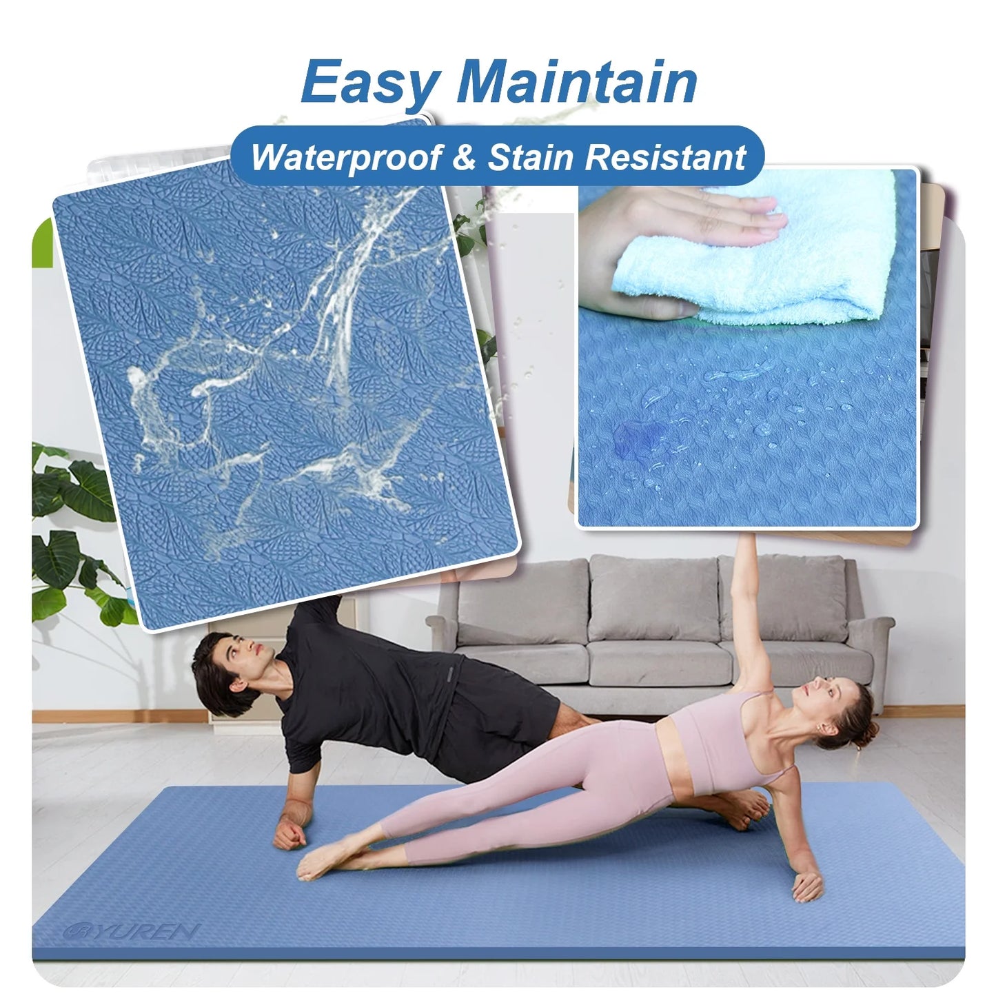 78"X51" Large Exercise Mats 1/2" Thick TPE Foam Yoga Pilates Workout Floor Gym Mat Blue