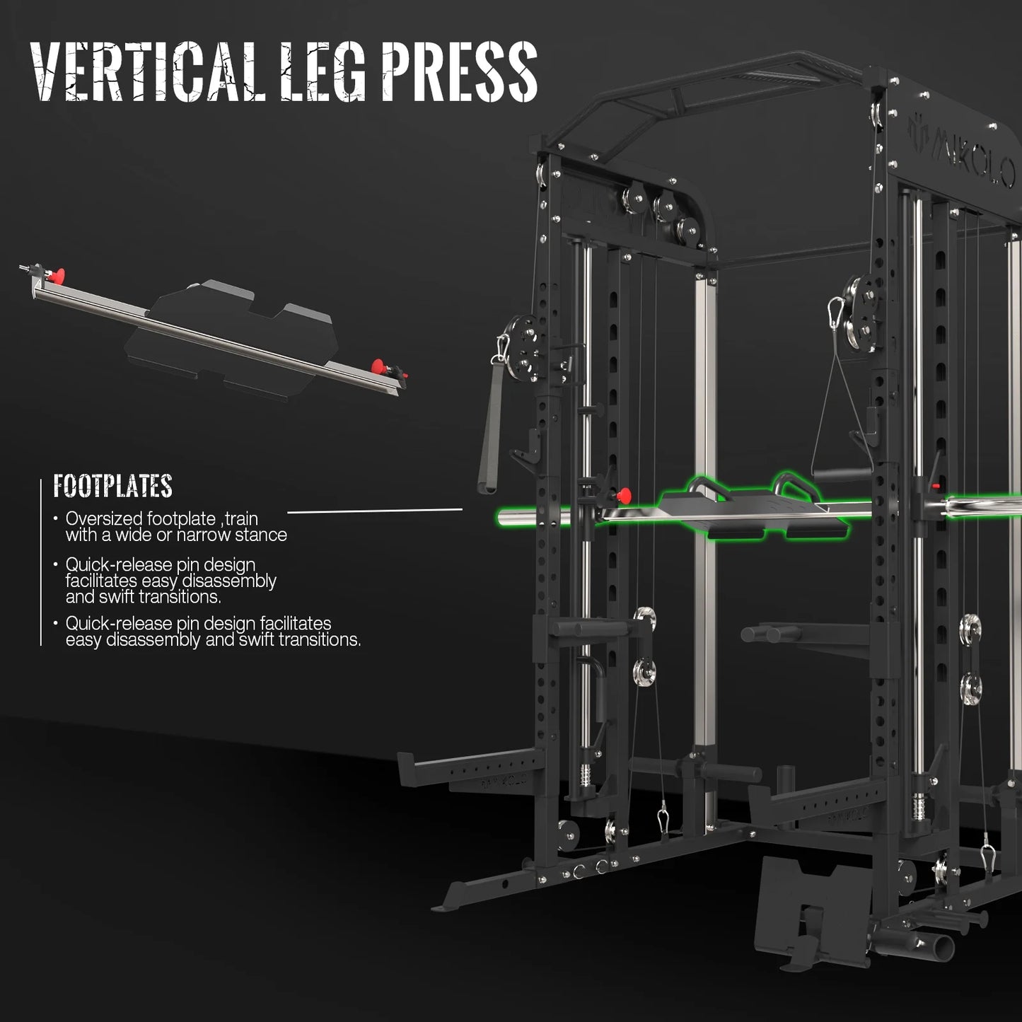 Smith Machine, All-In-One Power Rack Cage with Adjustable Cable Crossover, Vertical Leg Press and Smith Bar, Multifunctional Squat Rack with J Hook, Spotter Arms and Other