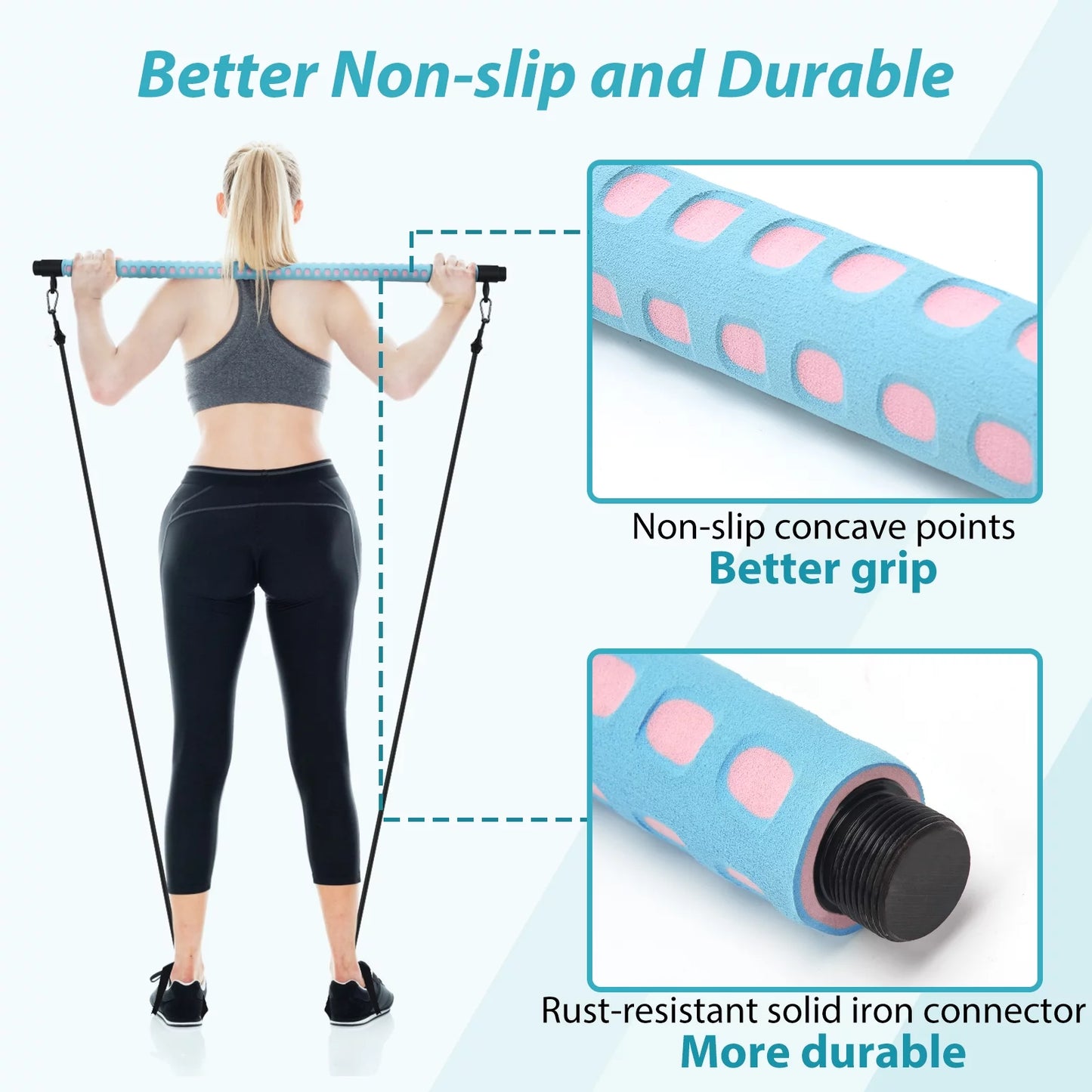 Adjustable Pilates Bar Kit with 4 Resistance Bands, Portable Pilates Bar Stick for Home Workout, Adjustable Pilate Bar for Gym Fitness