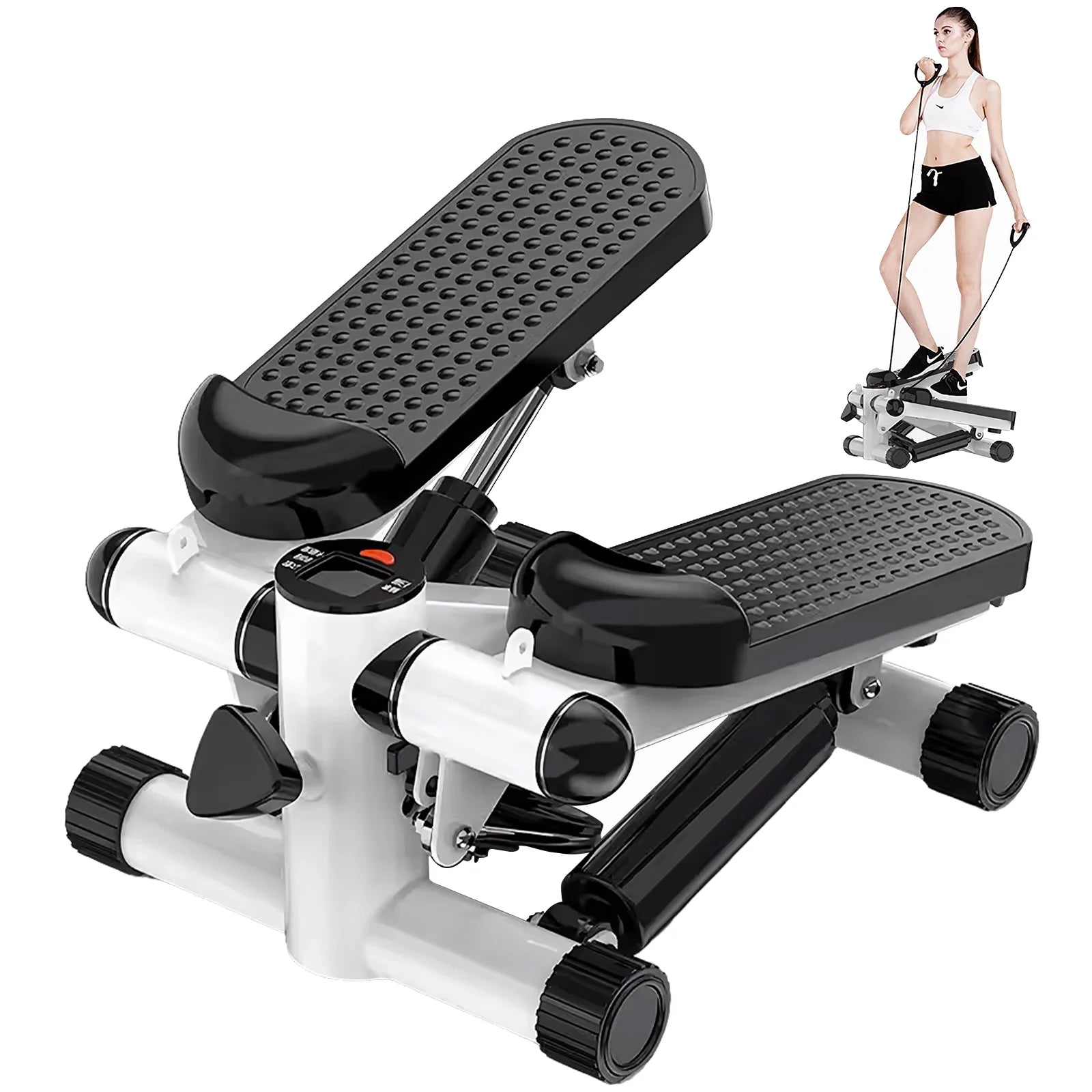 Stepper for Exercise, Portable Mini Stair Stepper with Digital Display, Stepper with Resistance Bands for Exercise, Suitable up and down Swing Twist for Home, Office, Outdoor White